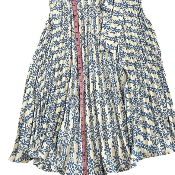 Skies Are Blue Pleated Wrap Midi Skirt Blue Floral Tie Waist Size M - Picture 7 of 9